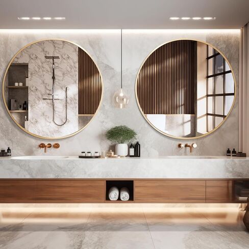 24 Inch Black Round Wall Mirror, Bathroom Metal Frame Hanging Circle Mirror for Bedroom/Living Room/Vanity/Washroom/Entryway in Kuwait