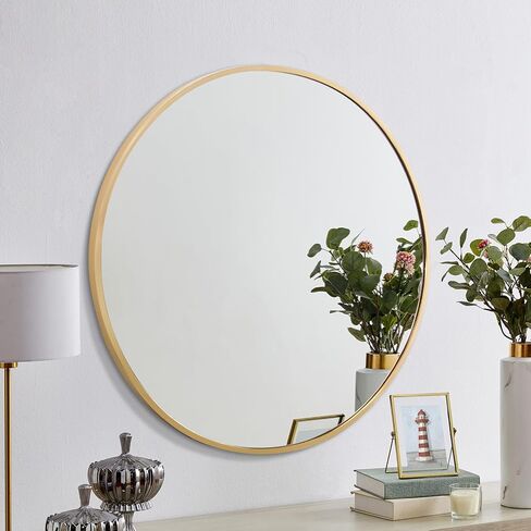 24 Inch Black Round Wall Mirror, Bathroom Metal Frame Hanging Circle Mirror for Bedroom/Living Room/Vanity/Washroom/Entryway in Kuwait