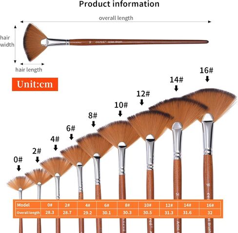 مجموعة فرش طلاء مروحة الفنان، 9 قطع فرشاة احترافية ناعمة مضادة للتساقط لمجموعات طلاء الغواش بألوان زيت الأكريليك المائية مع شعر نايلون بمقبض طويل in Kuwait