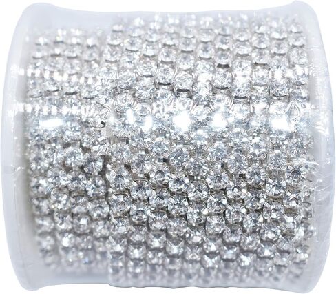 10 ياردات 2 مم من حجر الراين الكريستالي سلسلة ألماس، سلسلة زخرفية قريبة من حجر الراين الفضي من حجر الراين للحرف اليدوية، الخياطة، المجوهرات، ملابس الزفاف DIY الديكور (فضي) in Kuwait