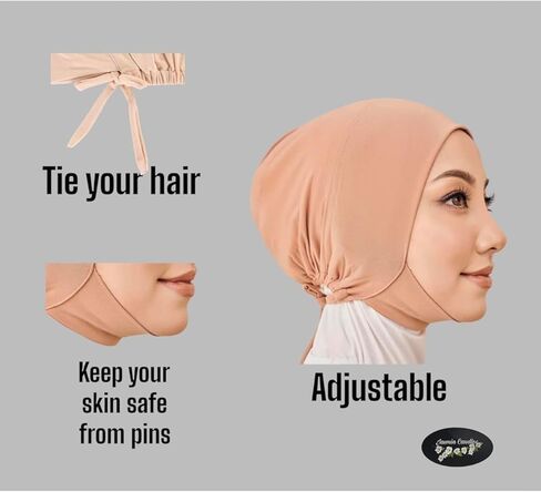 Solid Color 5- Pack Full Cover Inner Hijab Cap. Under Scarf Cap for Muslim Women. Dark Gray,Gray,Black, Coffee and Beige Color Inner Hijab Cap… in Kuwait