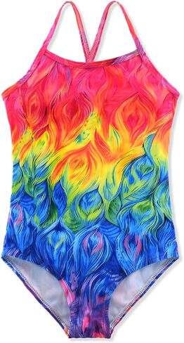Girls One Piece Swimsuit Quick Dry Beach Suit Kids Colorful Swimwear 2-8Years in Saudi Arabia