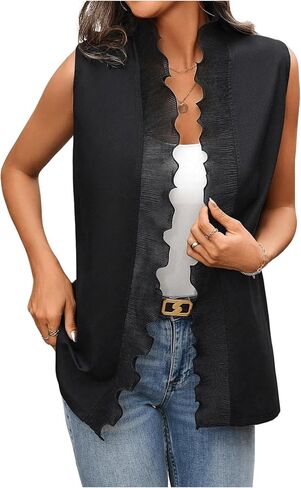 GORGLITTER Women's Sleeveless Blazer Vest Open Front Scallop Trim Lace Summer Casual Vest Top in Saudi Arabia