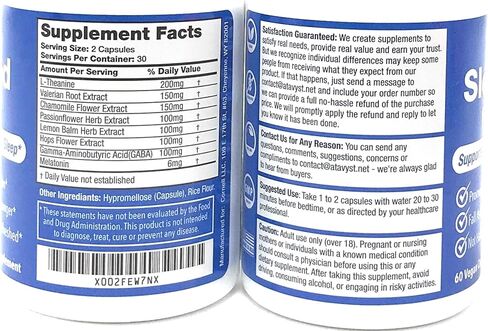 مساعد النوم للبالغين - يدعم الاسترخاء والتهدئة والنوم - جذر فاليريان، إل-ثيانين، الميلاتونين وGABA - يتضمن مستخلصات البابونج، زهرة العاطفة، بلسم الليمون والجنجل in Kuwait