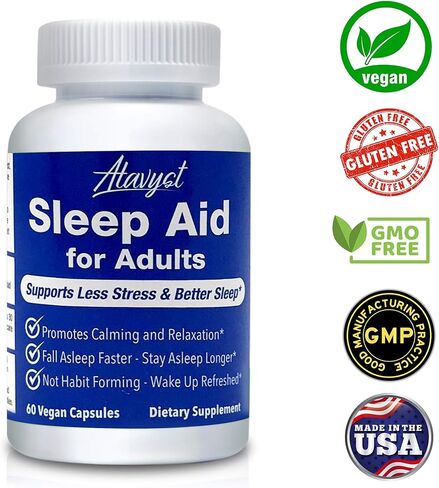 مساعد النوم للبالغين - يدعم الاسترخاء والتهدئة والنوم - جذر فاليريان، إل-ثيانين، الميلاتونين وGABA - يتضمن مستخلصات البابونج، زهرة العاطفة، بلسم الليمون والجنجل in Kuwait