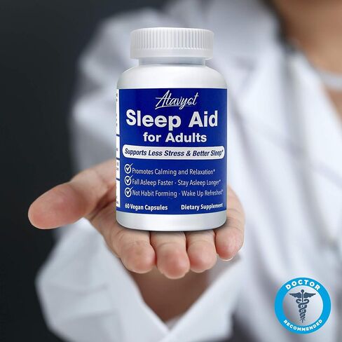 مساعد النوم للبالغين - يدعم الاسترخاء والتهدئة والنوم - جذر فاليريان، إل-ثيانين، الميلاتونين وGABA - يتضمن مستخلصات البابونج، زهرة العاطفة، بلسم الليمون والجنجل in Kuwait
