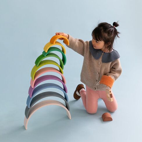 12Pcs Wooden Rainbow Stacker Toy, Extra Large Wooden Rainbow Stacking Toy, Montessori Nesting Puzzle for Kids, Rainbow Blocks in Saudi Arabia