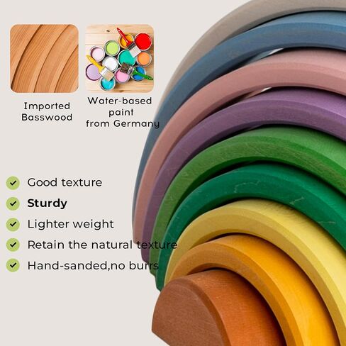 12Pcs Wooden Rainbow Stacker Toy, Extra Large Wooden Rainbow Stacking Toy, Montessori Nesting Puzzle for Kids, Rainbow Blocks in Saudi Arabia