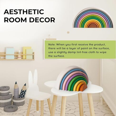 12Pcs Wooden Rainbow Stacker Toy, Extra Large Wooden Rainbow Stacking Toy, Montessori Nesting Puzzle for Kids, Rainbow Blocks in Saudi Arabia