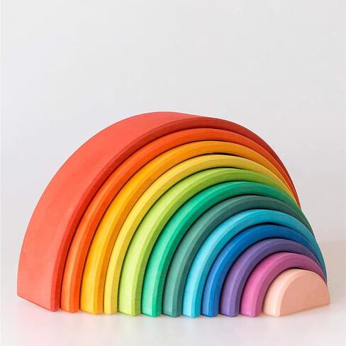 12Pcs Wooden Rainbow Stacker Toy, Extra Large Wooden Rainbow Stacking Toy, Montessori Nesting Puzzle for Kids, Rainbow Blocks in Saudi Arabia