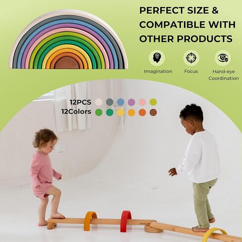 12Pcs Wooden Rainbow Stacker Toy, Extra Large Wooden Rainbow Stacking Toy, Montessori Nesting Puzzle for Kids, Rainbow Blocks in Saudi Arabia
