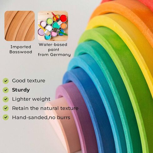 12Pcs Wooden Rainbow Stacker Toy, Extra Large Wooden Rainbow Stacking Toy, Montessori Nesting Puzzle for Kids, Rainbow Blocks in Saudi Arabia