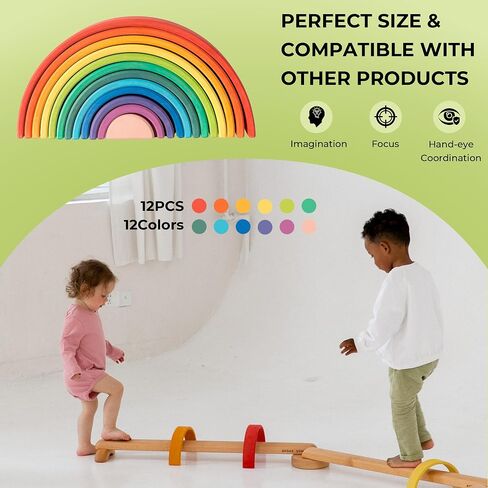12Pcs Wooden Rainbow Stacker Toy, Extra Large Wooden Rainbow Stacking Toy, Montessori Nesting Puzzle for Kids, Rainbow Blocks in Saudi Arabia