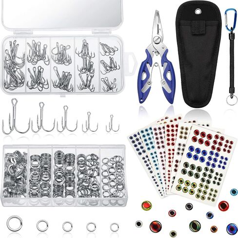 200 Pcs Fishing Stainless Steel Split Rings, 50 Pcs Treble Hooks, Lure Tackle Connector Fishing Pliers, Fishing Lanyard and 876 Pcs Fishing Lure Eyes for Tackle Fish in Saudi Arabia