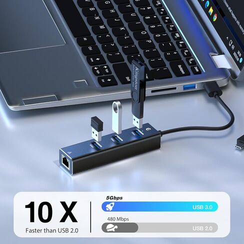 Ethernet Adapter, oditton 4 Port USB to Ethernet Adapter, 3 Ports USB 3.0 Ethernet Hub with RJ45 1Gbps Gigabit Ethernet Setup, USB Network Adapter with USB C Attachment for Notebook in Saudi Arabia