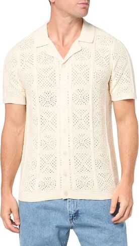 Lucky Brand Men's Crochet Camp Collar Short Sleeve Shirt in Saudi Arabia