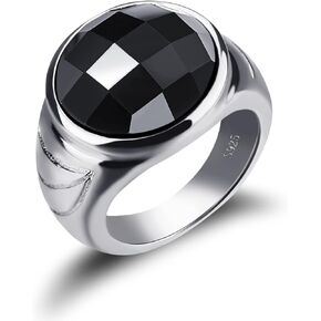 H&Beautimer Solid 925 Sterling Silver Vintage Style Agate Inlaid Ring for Men and Women - Cocktail Party Rings Unisex Charm Jewelry 6-7-8-9-10-11-12-13#