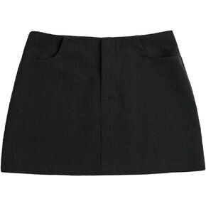 SHENHE Women's Low Rise Zip Fly Solid Casual Straight Cute Mini Skirt with Pockets