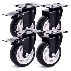 H&S Heavy Duty Caster Wheels for Trolley Furniture - 4 Casters with Brakes for Outdoor Furniture – Black Furniture Casters with Double Ball Bearing Swivel Heads