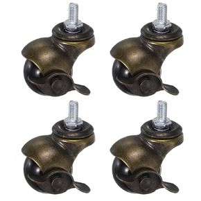 uxcell 2 Inch Ball Caster Wheels with Brake, 4pcs Threaded Stem Caster 360 Degree Rotatable Caster Wheels for Furniture, Silver Tone