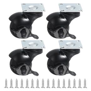uxcell 2 Inch Ball Caster Wheels with Brake, Swivel Furniture Casters Set of 4, 360 Degree Rotatable Plate Caster Wheels for Furniture, Silver Tone