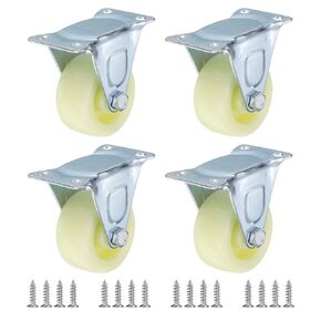 PATIKIL 1.5" Fixed Caster Wheels, 4 Pack Silent Rigid Plate Casters with M4 Screws Load Capacity 198Lbs for Furniture Workbench Cart Trolley One Direction Rolling, White(NO Brake)
