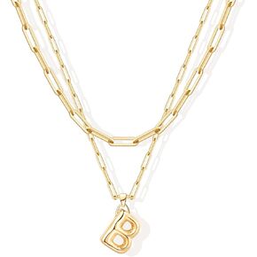 قلادة حرف الفقاعة للنساء والفتيات بالون القلائد ذات الطبقات الأولية 14 قيراط مطلية بالذهب قلادة الأبجدية مكتنزة مشبك ورق وصلة مزدوجة in Kuwait