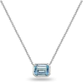 B. BRILLIANT Sterling Silver Genuine or Simulated Gemstone 8x6mm Octagon-Cut Bezel-Set Solitaire Dainty Choker Necklace