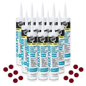 SchayCo 12 Pack Caulk Saver Caps with Case of 12 DAP 18152 Alex Plus Acrylic Latex Caulk (White 10 Oz)