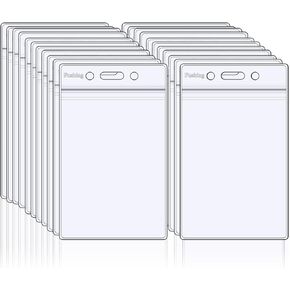 Fushing Pack of 100 Clear Plastic Vertical Badge Holders, Name Tag Holders, Card Holders (L)