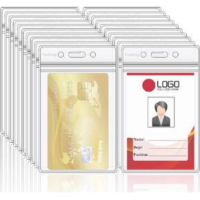 Fushing Pack of 100 Clear Plastic Vertical Badge Holders, Name Tag Holders, Card Holders (L)
