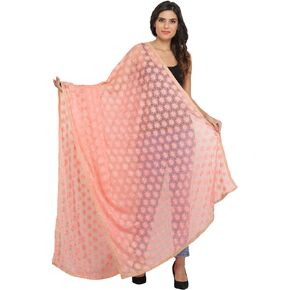 Phulkari Dupatta from Punjab with Embroidered Bootis in Self-color Thread - Chiffon
