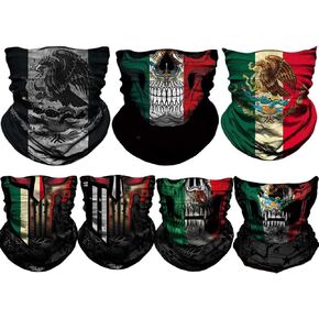 7Pcs Mexican Headwear Bandana Head Wrap Face Scarf Mask Outdoor Neck Warmer Balaclava Skeleton Mexico Flag