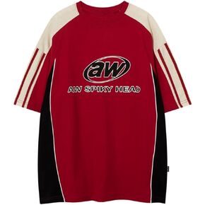 Patchwork Sports Graphic Tees Oversized T Shirt Hip-hop Loose Fit Vintage Short Sleeve Couple Tops