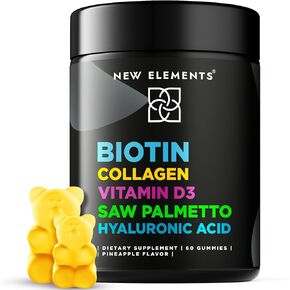 Biotin Gummies with Collagen Vitamin D3 Saw Palmetto & Hyaluronic Acid for Hair Skin and Nails, Hair Growth Supplement for Men & Women | Non-GMO | Gluten-Free | Natural Pineapple Flavor