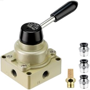 Rotary Lever Hand Valve HV-02, Pneumatic Hand Valve 3 Position 4 Way 1/4" NPT Air Control Flow Valve