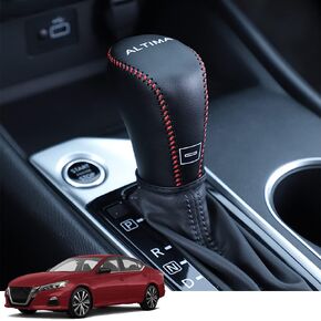 Genuine Leather Automatic at Gear Shift Knob Cover Protector Trim,The car Interior Accessories(Black Stitches) for Nissan Altima(2019 2020 2021 2022)