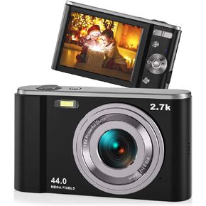 2.7K Digital Camera AiTechny Vlogging Camcorder 44MP Kids Camera, Video Cameras 16X Digital Zoom Compact Camera, Rechargeable Mini Camera for Kids Beginners, Birthday Gifts, Black