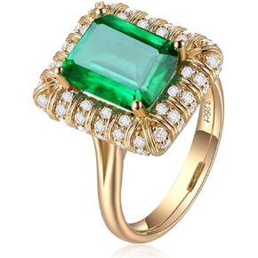 Vintage Women 18K Gold Rectangle Green Simulated Emerald Gemstone Crystal Band Rings Jewelry Size 6 to 10