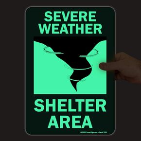 SmartSign "Severe Weather, Shelter Area" Label | 7" x 10" Glow-in-The-Dark Laminated Vinyl Sticker