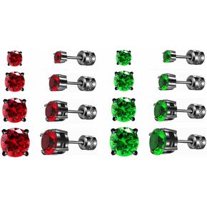 8 Pairs Titanium Stainless Steel Stud Earrings for Women Men,Screw Back Hypoallergenic 5A Cubic Zirconia Crystal Studs Double Side Piercing Cartilage Sleeper Earrings