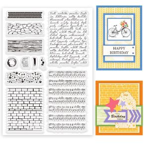 INFUNLY Marble Texture Clear Stamps for Card Making 11 Style English Word Rubber Stamps Music Note Silicone Stamp Wall Background Stamps Wood Grain Transparent Stamps for DIY Scrapbooking Paper Crafts
