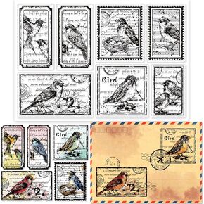 GLOBLELAND Vintage Flower and Bird Text Clear Stamps for Scrapbooking Emotional Text Transparent Stamps Travel Style Silicone Clear Stamp Seals for DIY Envelope Decorative Cards Making