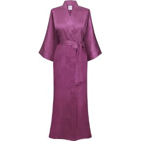 Women's Kimono Robe Long Satin Bathrobe Loungewear Sleepwear Bridal Robe with Pockets