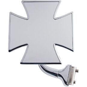 United Pacific-M1006 Chrome Iron Maltese Cross Style Mirror w/Curved Mounting Arm, 4"