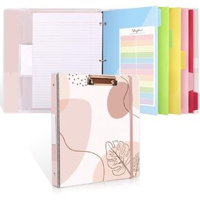 SKYDUE Clipboard Binder with Refill Papers, Clipboard Folder Includes 5 Dividers with 10 Pockets, Labels, Loose Leaf Paper, 3 Ring Binder 1 Inch for School Office (Fit Letter Sized Paper)