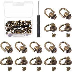Keadic Brass D Rings Rivets Assorted Set with Installation Tools, Post Head Buttons Studs Rivets Nails Chicago Stud Screw