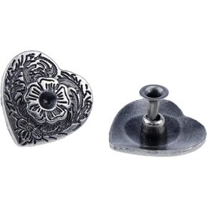 Tighall 30PCS Antique Silver Heart Pattern Rivets for Leather, Metal Rivet Studs Garment Rivets with Shank for DIY Leather Craft Decoration