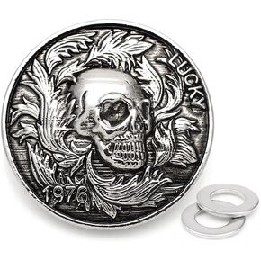 CRAFTMEMORE Skull Concho Screw Back Lucky Leaf Leather Craft Wallet Decorations 1-3/8 Inch 2PCS CHS99 (Antique Silver)