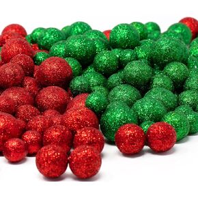 BANBERRY DESIGNS Red and Green Foam Balls 5 Bags Set of Glittered Vase Filler Decorative Balls Table Scatter Decorations Party Accessories Glittery Colored Snow Balls Balls Range 3/8" to 3/4"D.